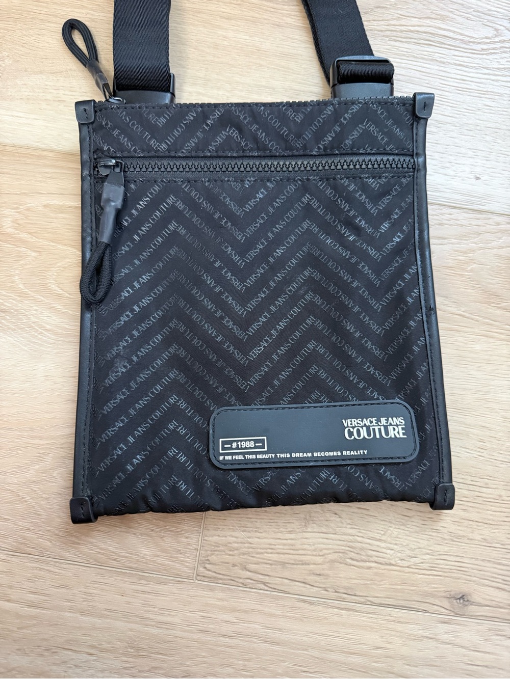 Versace Jeans Couture Collection Black Logo-Print Messenger Crossbody